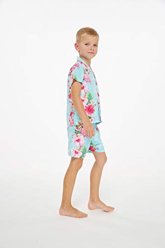 Image of Hawaii Hangover Family Matching Clothes, Pink Hibiscus Vine Turquoise | Family matching Hawaiian outfits, Pink Hibiscus Vine Turquoise, lightweight rayon, machine washable, tropical floral print