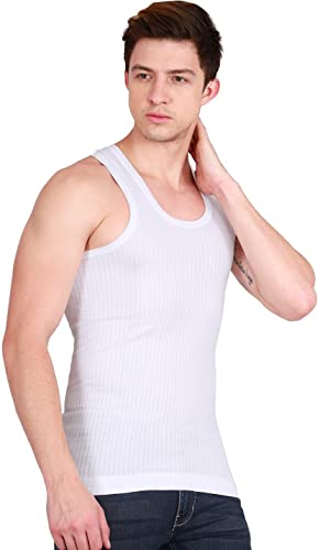 Image of Lux Cozi Cotton Striped Scoop Neck Sleeveless Men's Vest - Pack of 5 (#Chmpn-White-RN)