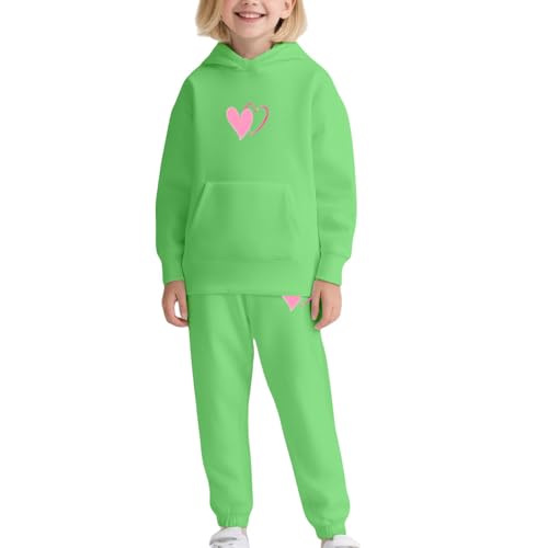 Jogger Sets for Girls Boys 2 Piece Baggy Fit Funny Heart Print Track Suits Soft Solid Color Sweatsuits Set with Pocket Preppy2