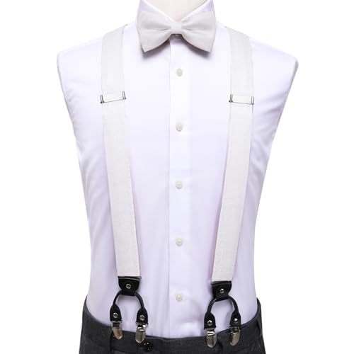 Image of Dubulle Suspender and Bow Tie for Men Paisley Solid Mens Suit Braces Pretied Bowtie and Handkerchief Cufflinks Formal Wedding