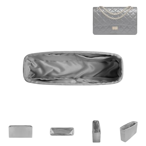 DGAZ Silk Purse Organizer Insert For Chanel 2.55 Bags,Silky Smooth Bag Organizer?Luxury Handbag & Tote Shaper(Pearl gray,2.55 mini 20)