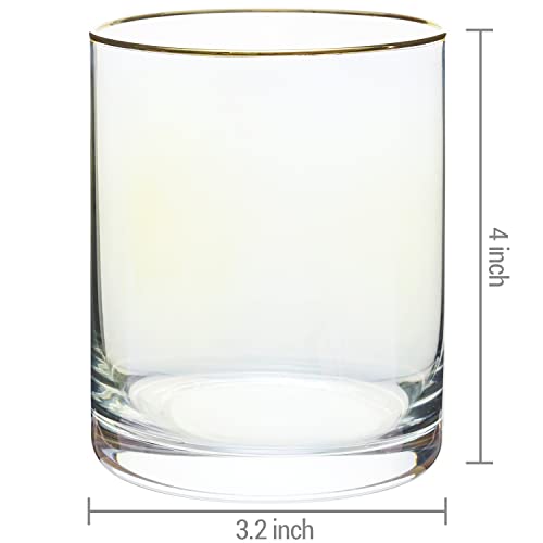Mygift 15 Oz Modern Iridescent Lowball/Old Fashioned Rocks Glasses With Gold Rim, Set Of 6 / Drinking Tumbler Beverage Whiskey Glass #TOP4