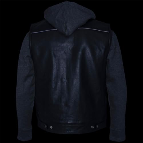 Image of Milwaukee Leather Men's Leather Motorcycle Vest w /Hoodie | Removable Hoodie, Conceal Carry Storage, Patch Ready Back, Club Style