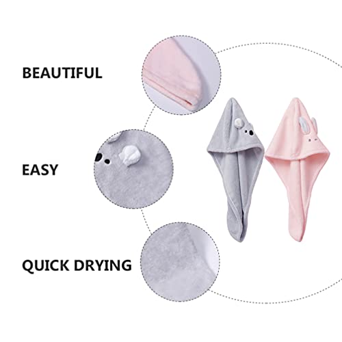 Beaupretty 2Pcs Cabelo Seco Chapéu Animal Dos Desenhos Animados Coral de Absorção de Secagem Rápida