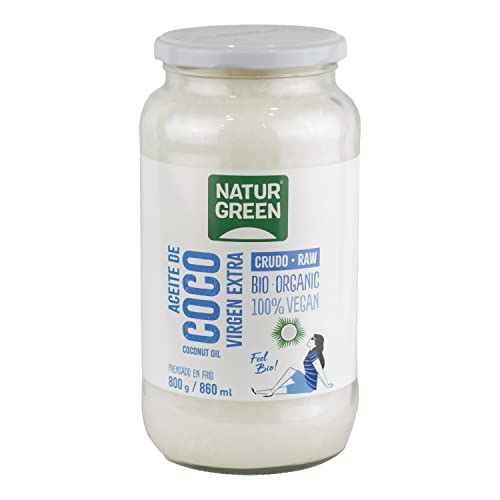 NaturGreen - Aceite de Coco Bio, Virgen Extra, Ideal para Cocinar, Hidrata Piel y Cabello, Ingredientes Naturales, Apto para Veganos - 860ml/ 800g, Pack 2 unidades