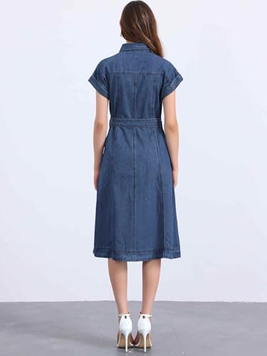 Allegra K Denim Shirt Dress for Women's Casual Button Down Short Sleeves Belted Jean Midi Dress 2025 Trendy Outfits3