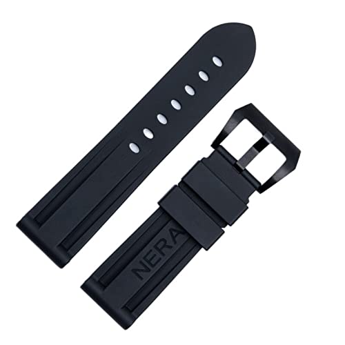 Bracelet de montre en caoutchouc fluoré 24 mm ultra résistant boucle noire