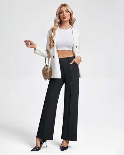 Wide Leg Dress Pants for Women High Waist Business Casual Stretchy Work Pants Pullover Formal Slacks Trousers4