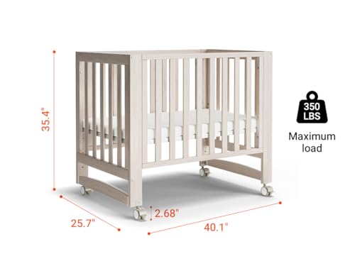 MAMAZING EvoNest Baby Crib, 6 in 1 Convertible Mini Crib with Wheels, 100% New Zealand Solid Wood Growing Bed, 4 Adjustable Mattress Height，Washed Natural