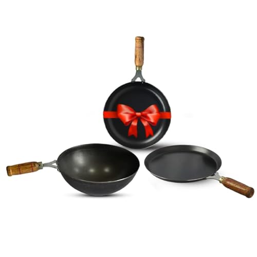 The Indus Valley Pre-Seasoned Iron Cookware Set + Free Fry Pan | Fry Pan(24.5 cm/1.5L) + Wok(25.4 cm/2.2L) + Tawa(26 cm) | Kitchen Cooking Combo Pots and Pans Set of 3Pcs | Naturally Nonstick (B08KQH3KM7) Amazon Price History, Amazon Price Tracker