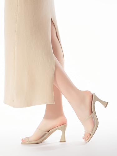 Image of Women's Mule Heels Chunky Kitten Heeled Sandals Mesh Slip On Square Toe Comfortable Casual Dress Pumps Shoes