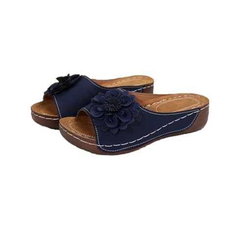 Comfortable Non-Slip Solid Color Open-Toe Wedge Sandals for Women, PU Leather Slip-On Platform Breathable Slides