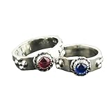 SilkenSaga Matching Howls & Sophie Couples Rings Set 1 Ct Round Sapphire & Ruby Diamond Howl's Hauru Couple Band 14K White Gold Over Moving Castle Lovers Ring 925 Silver Handcrafted Valentine Gift