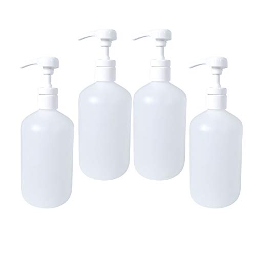 kelkaa 473 ml HDPE Kunststoffflaschen mit weißer industrieller glatter Lotion-Pumpe für Shampoo, Conditioner, Körperseife, Lotion, Mehrzweck-leer, nachfüllbare Boston runde Flaschen (4 Stück) Cover