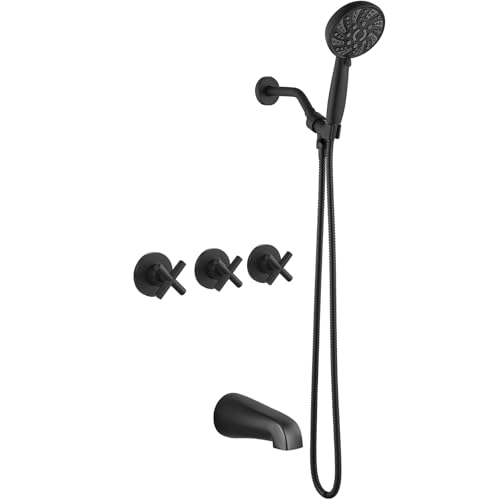 gotonovo 3 Handle Tub Shower Faucet Set 6 Mode Handheld Matte Black