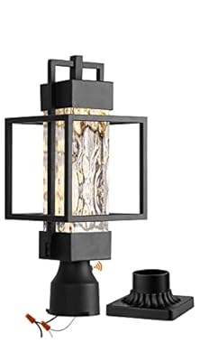 18" H Dusk to Dawn Outdoor Post Light Fixture Hardwired 120V, Waterproof Aluminum Pole Light with Pier Mount Base, Matte Black Exterior Lamp Post Lantern with Water Glass for Garden Yard Patio Path