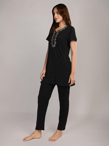 Image of Duchess Women's Cotton Tie & die & Embroided Long Length Night Suit Set