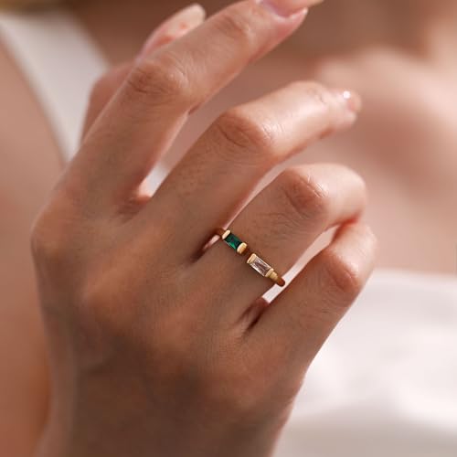 WFYOU Gold Birthstone Rings for Women Non Tarnish Dainty 14K Gold Plated Stackable CZ Ring Adjustable Rings Wedding Promise Rings for Her Couples Gemstones Personalized Jewelry Gift for Birthday4