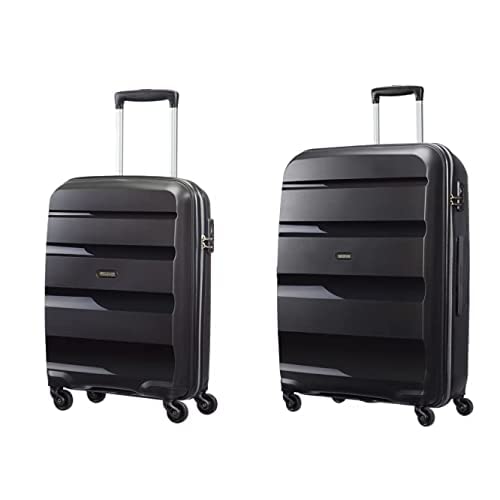 American Tourister Bon Air Spinner S Handgepäck, mit 4 Rollen, 55 cm, 31.5 L, Schwarz (Black)+Spinner L Koffer, 75 cm, 91 L, 4 Rollen, Schwarz (Black)