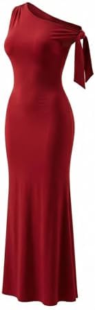 Vestido Longo Vermelho 95% Poly + 5% Elástica | Modelo Um Ombro e...