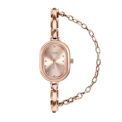 Image of Sonata Poze 8 Quartz Analog Watch with Jewellery Accessory for Women with Pink Dial & IP Rose Gold Alloy Strap - SP80176WM01W