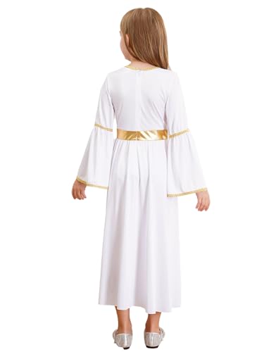 Moily Girls Halloween Angel Dress Long Sleeve Gold Trim Princess Goddesses Toga Gown Party Praise Dance Dress2