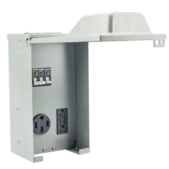RV Power Outlet Panel - 50A, 30A, 20A Receptacles with Circuit Breakers, Weatherproof and UL Listed