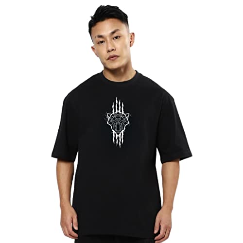 Image of Bewakoof Men's Graphic Printed 100% Cotton T-Shirt - Oversized Fit, Round Neck, Half Sleeves