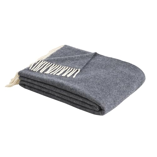 bugatti Wolldecke 150x200 cm - Merinowolle & Cashmere, hochwertig und kuschelweich, Merinodecke blau einfarbig