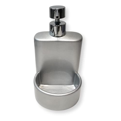 KOOK TIME Afwasmiddeldispenser van mat keramiek, zeepdispenser keuken met opbergruimte voor wasgoed of spons, 10 x 11,5 x 18 cm. Compacte en elegante spoelbakorganizer (grijs zilver) - Image 3