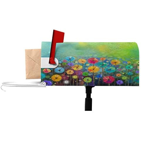 Numland Mailbox Post Cover Spring Flower Magnetic Mail Covers Post Box Cover Wrapped with Standard Size 21" L×18" W Garden Decorations Yellow and Red Flowers in The Green Meadows Beautiful Cover