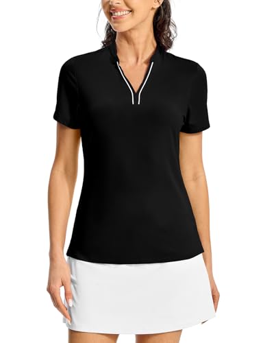 BGOWATU Women's Golf Polo Shirts Short Sleeve Collarless Y-Neck Tennis Tops Quick Dry UPF 50+ Workout Shirt Lightweight3