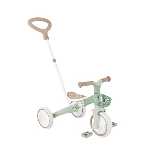 GLOBBER Learning Trike 3in1 Plus ECO – Dreirad und Laufrad für Kinder, 8/7 Zoll, TPR-Sattel höhenverstellb, Salbei grün