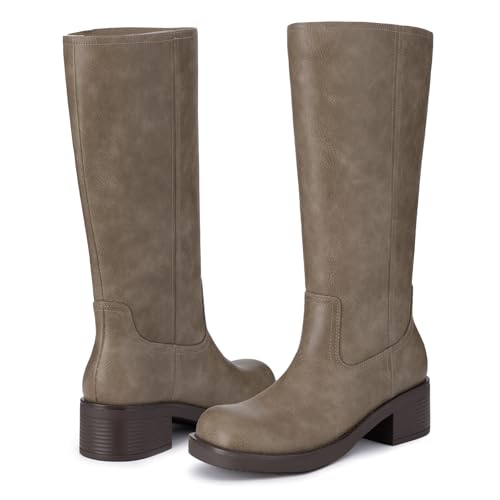 Athlefit Knee High Boots for Women Chunky Heel Tall Riding Boots Square Toe Fashion Womens Winter Booties Taupe Size 8 — view 5