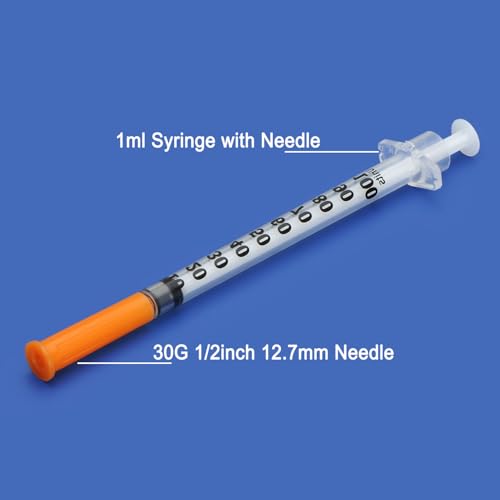 Image of 1ml Syringe with Needle,30G 1cc 1 /2 Inch 12.7mm Needle and Syringe,Individually Wrapped,Pack of 30