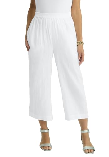 Jessica London Women's Plus Size Gauze Wide Leg Crop Pant