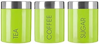 Premier Housewares Liberty Tea Coffee and Sugar Canisters-Set of 3-Lime Green, Stainless Steel