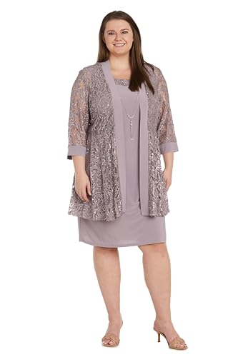 Image of R&M Richards Women's Embellished Sequin Lace Jacket and Shift Dress with Necklace for Mother of the Bride & Cocktail Party