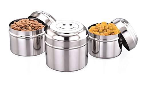 Image of Expresso Stainless Steel Stackable Small /Mini Box Dabba /Container /Storage Box, Capacity-120ml /150ml /180ml, Set of 3, Smiley Face