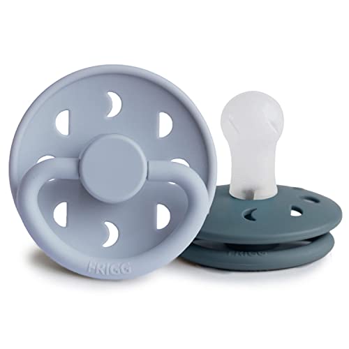 Image of FRIGG Moon SilkySoft Silicone Baby Pacifier | Made in Denmark | BPA-Free (Powder Blue/Slate, 0-6 Months)