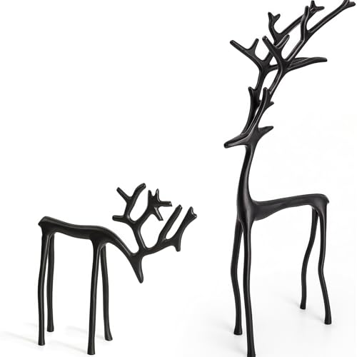 Yamobi Weihnachtsdeko,Set of 2 Black Reindeer Statues,Modern Xmas...