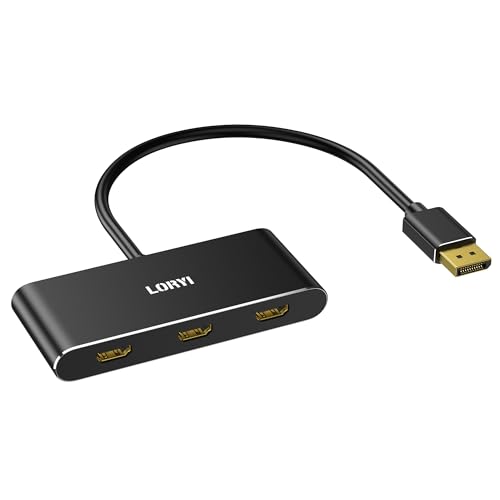 Loryi Divisor DisplayPort de 3 puertos 1.4 a 3 HDMI, triple 4K 60Hz, monitores individuales 8K, doble 4K 120Hz DP a 3X HDMI Multi Monitor MST Hub de 1.5 pies (45 cm) solo Windows