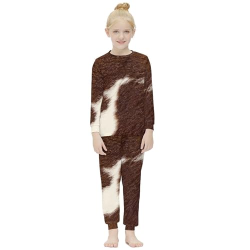 Brown And White Cow HideGirls Pajamas, Long-sleeved Casual Pajamas And Home Clothes
