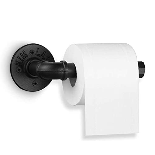 Toilet Paper Holder Industrial Iron Pipe Roll Tissue Holder Wall Mounted Towel Rack for Bathroom Kitchen Bedroom(Black)