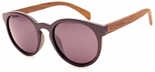 Preisvergleich Produktbild WOO LANDO Ebony Lennon Melange - Unisex Edelholz-Sonnenbrille mit tropischen Ebenholzbügeln, dunkle RauchTönung & polarisiert