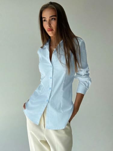 Image of OOMPH! Women Solid Cotton Shirt with Back Tie-Up Detail | Corset Style | Cinched Waist Shirt | Cotton Formal Shirt