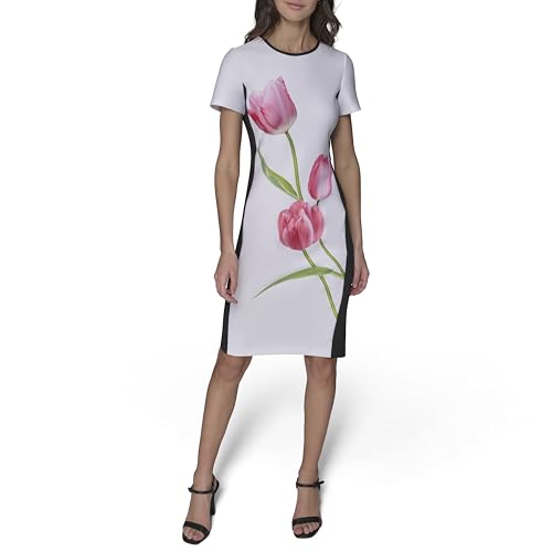 Image of Karl Lagerfeld Women's Printed Short Sleeve Contrasting Sheath Dress
