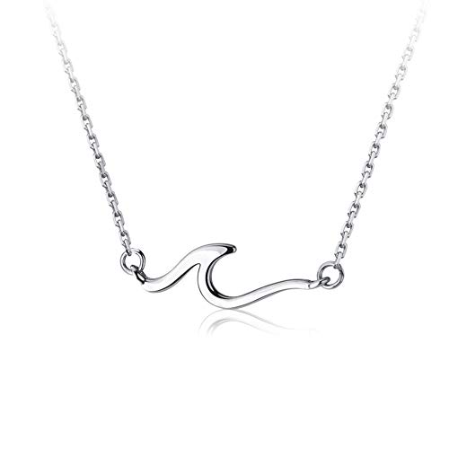 Dtja Ocean Wave Necklace for Women 925 Sterling Silver 18K White Gold Plated Minimalist Line Pendant Choker Necklace Adjustable Chain 18