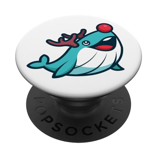 Christmas Reindeer Whale I Christmas Whale Whales PopSockets Swappable PopGrip, Black