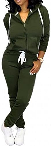 CLOCOR 2 Piece Outfits for Women - Casual 2 Piece Sweatsuit Pocket Tracksuit Long Sleeve with Patchwork Pants Set Army Green-L